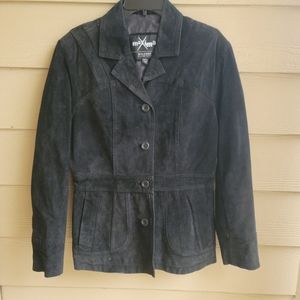 Black Suede Leather Jacket Coat by Maxima Size M